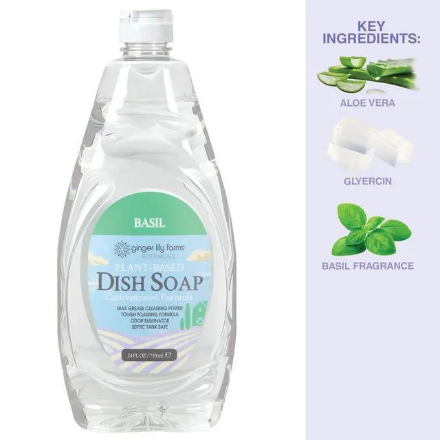 Alt view image 4 of 6 - Botanicals Plant-Based Liquid Dish Soap, Concentrated Formula with Max Grease Cleaning Power, Cruelty-Free, Basil Scent, 24 Fl Oz