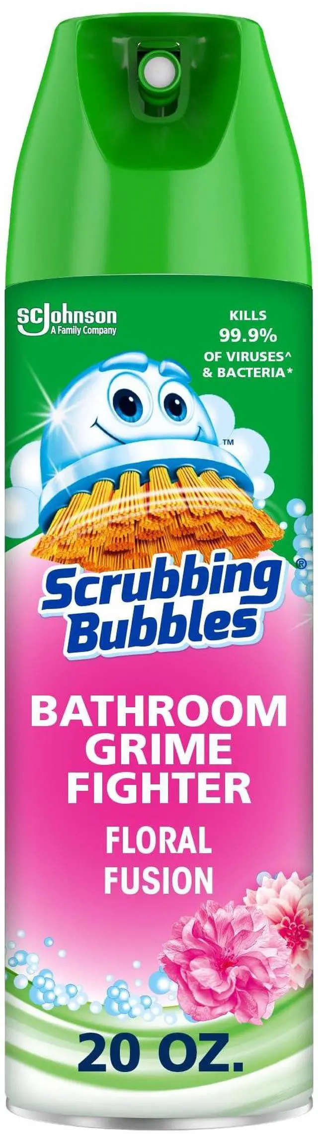 Main image of Bubbles Bathroom and Shower Cleaner Disinfectant Aerosol, Foaming Action Bathroom Grime Fighter, Floral Fusion Scent, 20oz