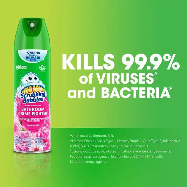 Alt view image 2 of 7 - Bubbles Bathroom and Shower Cleaner Disinfectant Aerosol, Foaming Action Bathroom Grime Fighter, Floral Fusion Scent, 20oz