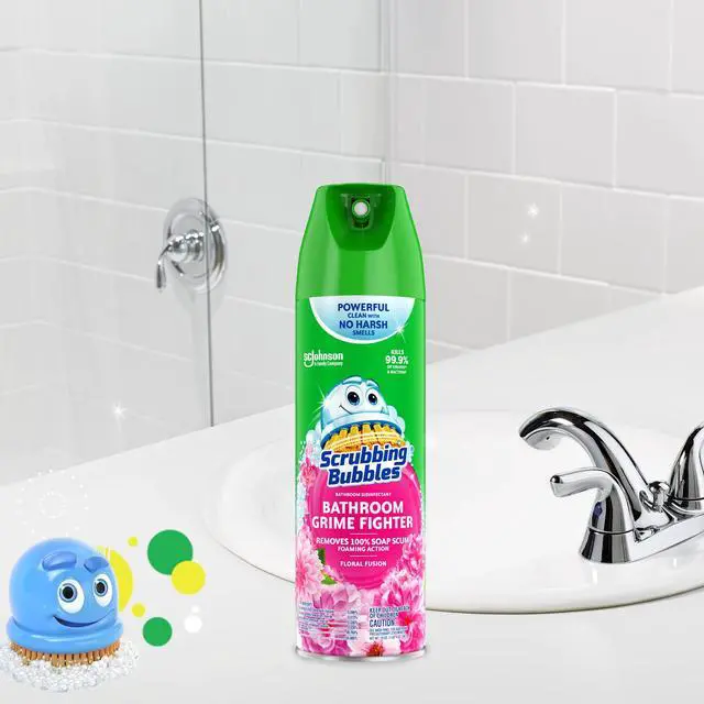 Alt view image 3 of 7 - Bubbles Bathroom and Shower Cleaner Disinfectant Aerosol, Foaming Action Bathroom Grime Fighter, Floral Fusion Scent, 20oz