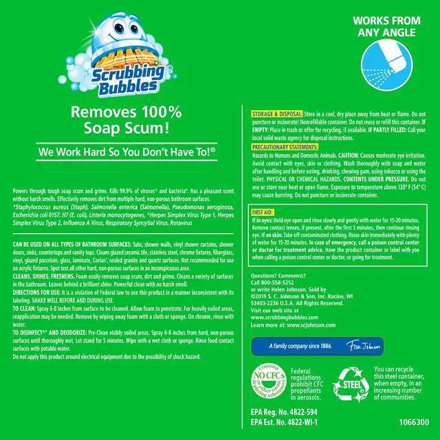 Alt view image 7 of 7 - Bubbles Bathroom and Shower Cleaner Disinfectant Aerosol, Foaming Action Bathroom Grime Fighter, Floral Fusion Scent, 20oz