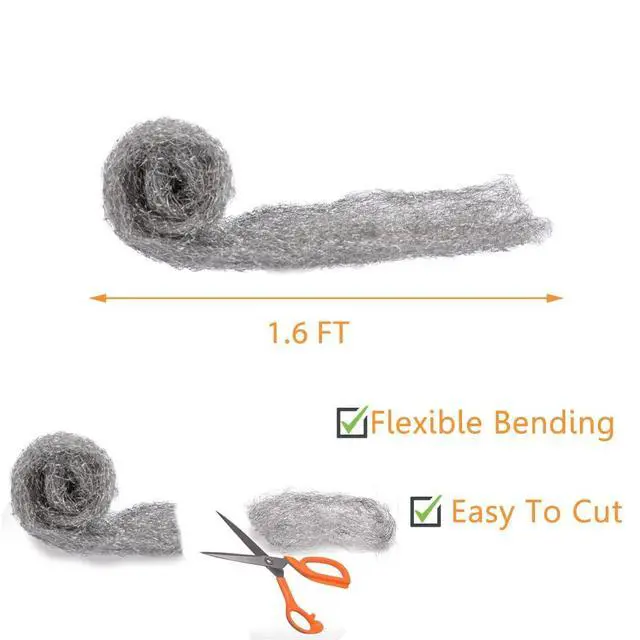 Alt view image 4 of 7 - Bulk Steel Wool Roll Kit, Steel Wool 0000 15pcs, Gap Blocker, 0000 Steel Wool Keep Mice Away from Holes/Siding/Pipeline/Vents in Garden, House, 15 Pack × 1.6FT
