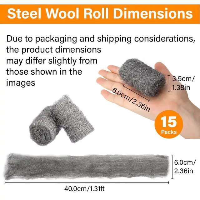 Alt view image 2 of 7 - Bulk Steel Wool Roll Kit, Steel Wool 0000 15pcs, Gap Blocker, 0000 Steel Wool Keep Mice Away from Holes/Siding/Pipeline/Vents in Garden, House, 15 Pack × 1.6FT