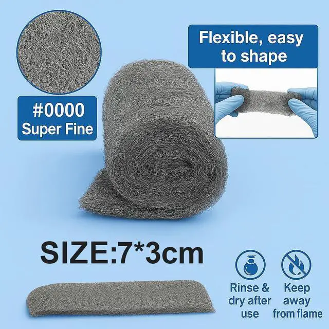 Alt view image 2 of 7 - Steel Wool #0000 Grade Pads, 36 Pack Flexible Cut to Size Wire Wool for Glass Shower Door Hard Water Removal, Chrome & Stainless Steel Polishing, Weep Hole Gap Filler, Mice Control & Rodent Barrier