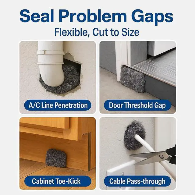 Alt view image 5 of 7 - Steel Wool #0000 Grade Pads, 36 Pack Flexible Cut to Size Wire Wool for Glass Shower Door Hard Water Removal, Chrome & Stainless Steel Polishing, Weep Hole Gap Filler, Mice Control & Rodent Barrier
