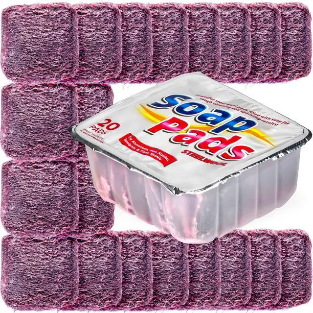 Main image of 20 Pack Steel Wool Soap Pads, Pre-Soaped Metal Scouring Pads for Easy Cleaning of Dishes, Pans, Ovens and Pots