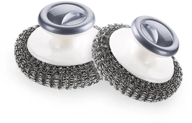 Main image of 2Pcs Stainless Steel Scrubber with Handle, Steel Wool Scrubber Tool for Cleaning Dishes, Scrubbing Scouring Brush Pad for Kitchen Pots, Pans, Sink