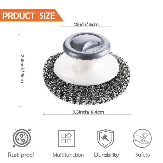 Alt view image 7 of 7 - 2Pcs Stainless Steel Scrubber with Handle, Steel Wool Scrubber Tool for Cleaning Dishes, Scrubbing Scouring Brush Pad for Kitchen Pots, Pans, Sink