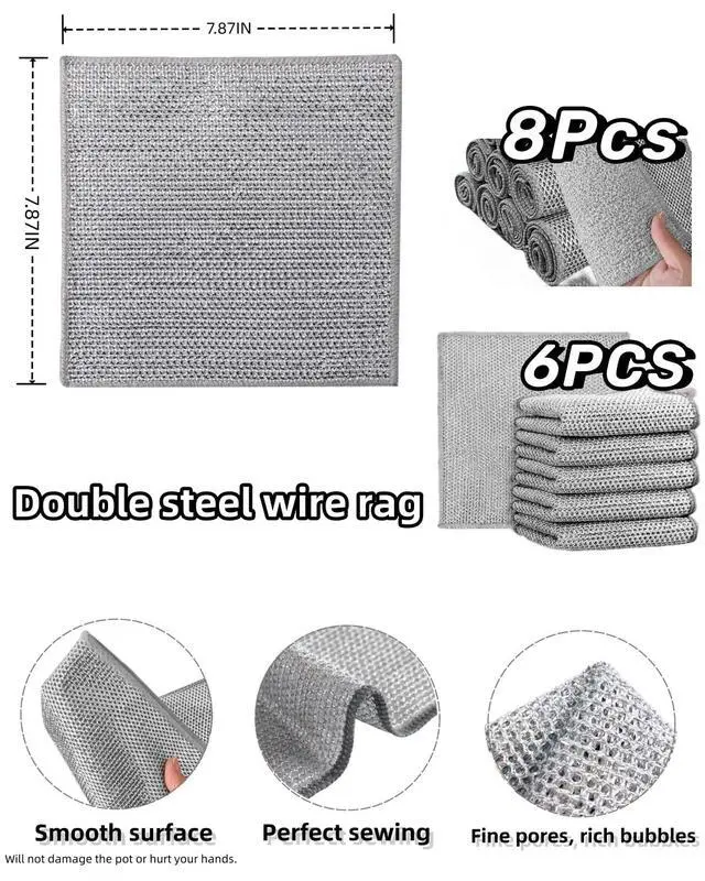 Alt view image 2 of 6 - Stainless Steel Scrubber and Cleaning Rags - Non Scratch Wire Dishcloth for Washing Dishes, Steel Wool Scrubber and Dish Towels for Kitchen (6PCS)