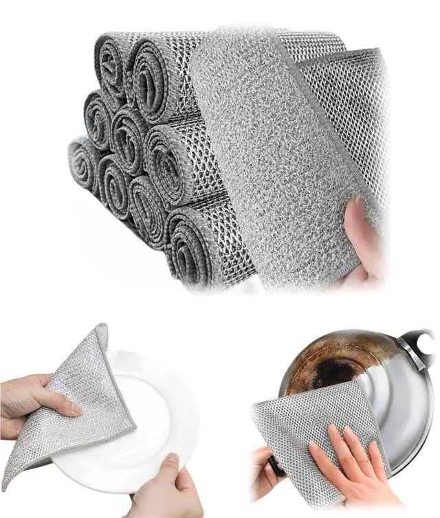 Alt view image 3 of 6 - Stainless Steel Scrubber and Cleaning Rags - Non Scratch Wire Dishcloth for Washing Dishes, Steel Wool Scrubber and Dish Towels for Kitchen (6PCS)