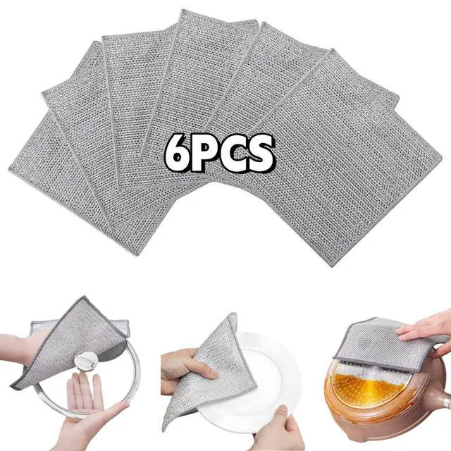Alt view image 4 of 6 - Stainless Steel Scrubber and Cleaning Rags - Non Scratch Wire Dishcloth for Washing Dishes, Steel Wool Scrubber and Dish Towels for Kitchen (6PCS)
