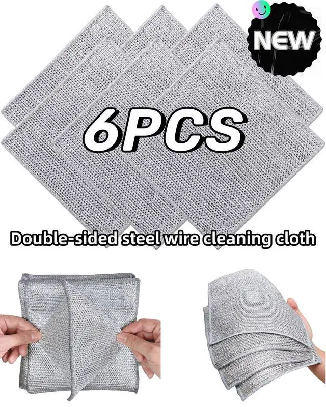 Alt view image 6 of 6 - Stainless Steel Scrubber and Cleaning Rags - Non Scratch Wire Dishcloth for Washing Dishes, Steel Wool Scrubber and Dish Towels for Kitchen (6PCS)
