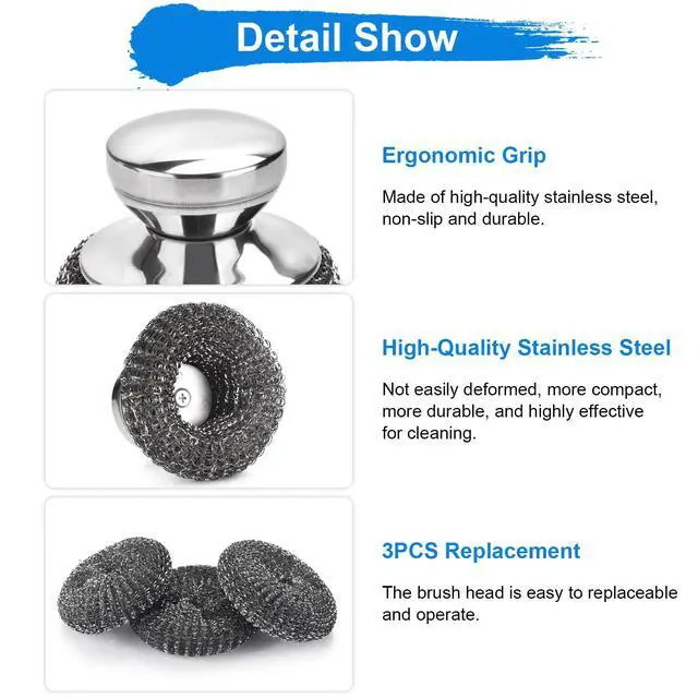 Alt view image 3 of 7 - 5PCS Stainless Steel Scrubber Pads, with 2Pcs Handle