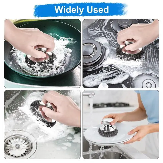 Alt view image 5 of 7 - 5PCS Stainless Steel Scrubber Pads, with 2Pcs Handle