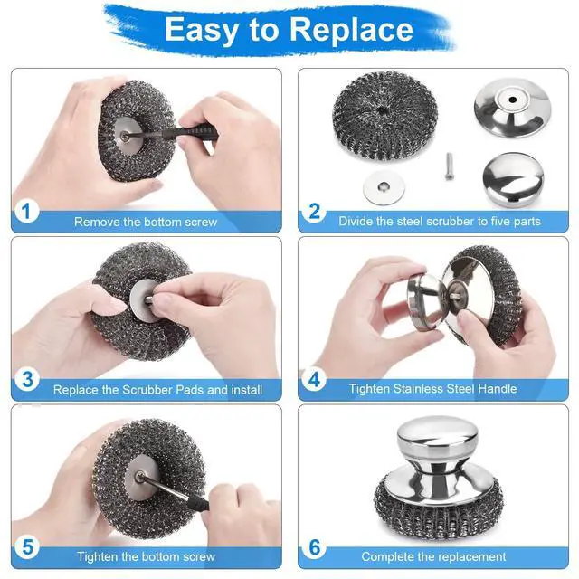 Alt view image 7 of 7 - 5PCS Stainless Steel Scrubber Pads, with 2Pcs Handle