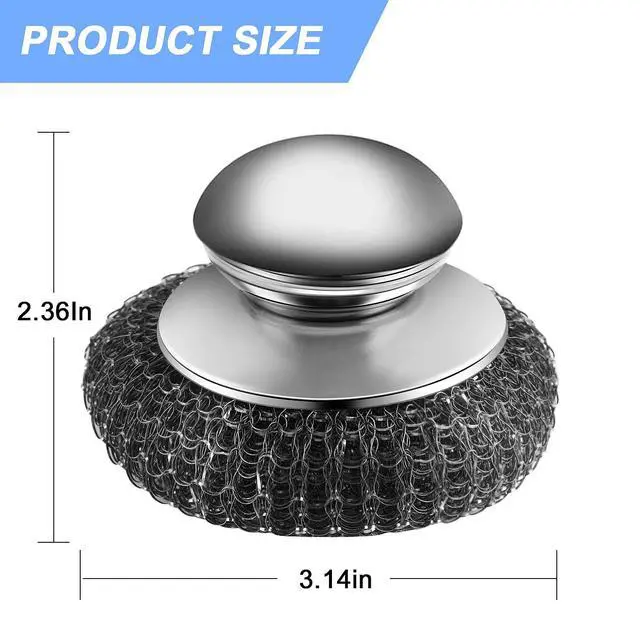 Alt view image 2 of 7 - 2Pcs Stainless Steel Wool Scrubber with Handle, 4 Replacement Steel Scrubber Wool PadsStainless Steel Scrubber for Cleaning Cast Iron, Dishes, Kitchen Pots, Pans, Grills, Stoves, Sink
