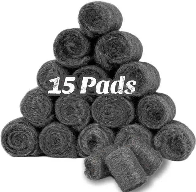 Main image of Steel Wool Pads 0000 for Glass - 15 Pcs Extra Fine SteelWool for Cleaning & Polishing - Steel Wool Mice Control