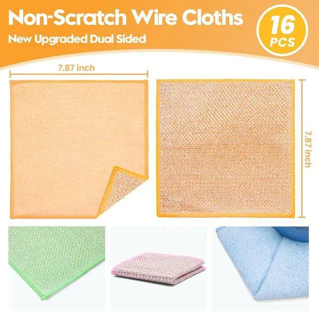 Alt view image 2 of 7 - 16 Pcs Multipurpose Wire Dishwashing Rags, Upgraded Dual-Sided Non Scratch Wire Dishcloth, Reusable Metal Wash Cloth, Steel Wool Cleaning Cloths for Kitchen, Cookware, Sinks, Stove Tops