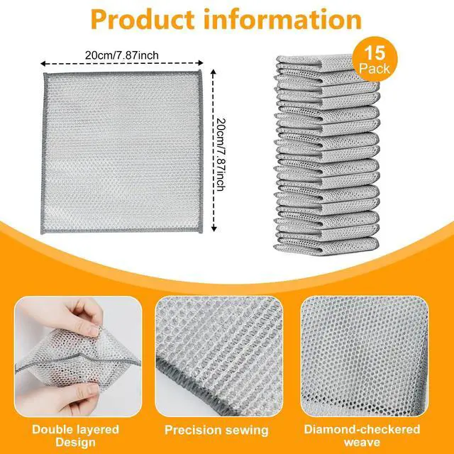 Alt view image 2 of 7 - 15PCS Multipurpose Wire Dishwashing Rag,Non Scratch Wire Dishcloth, Reusable Steel Wool Scrubber,Non-Scratch&Quick-Drying&Odor-Resistant Multi-Purpose for Kitchen,Bathroom Cleaning (15)