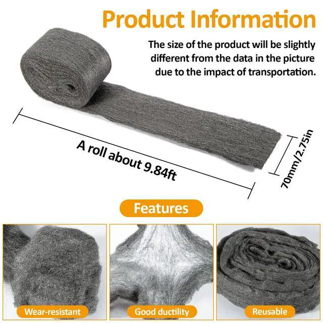 Alt view image 2 of 7 - Steel Wool 0000 10oz(20ft) - 0000 Steel Wool for Glass Fine Steel Pads for Chrome or Wood Polishing Weep Hole Covers for Brick Walls Fill Fabric Metal Fabric Pad Mice Control
