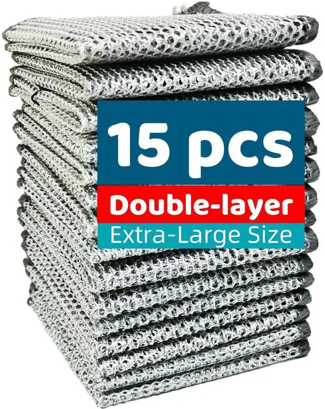 Main image of Extra-Large Size Multipurpose Wire Dishwashing Rag,Non Scratch Wire Dishcloth, Reusable Steel Wool Scrubber,Non-Scratch,Quick-Drying,Multi-Purpose for Kitchen,Bathroom Cleaning (15)