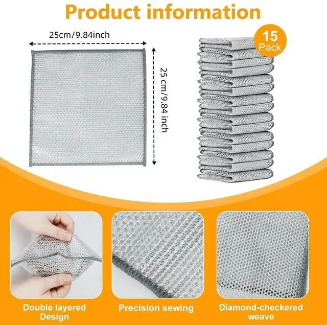 Alt view image 2 of 7 - Extra-Large Size Multipurpose Wire Dishwashing Rag,Non Scratch Wire Dishcloth, Reusable Steel Wool Scrubber,Non-Scratch,Quick-Drying,Multi-Purpose for Kitchen,Bathroom Cleaning (15)