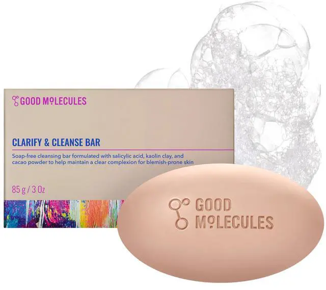 Main image of Good Molecules Clarify and Cleanse Bar - Soap Free Bar with Salicylic Acid, BHA for Skin Tone Balancing and Cleansing - Body and Facial Cleanser, Skin Care for Face