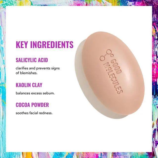 Alt view image 3 of 7 - Good Molecules Clarify and Cleanse Bar - Soap Free Bar with Salicylic Acid, BHA for Skin Tone Balancing and Cleansing - Body and Facial Cleanser, Skin Care for Face
