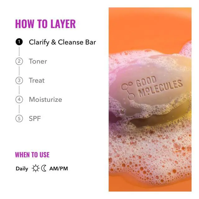 Alt view image 6 of 7 - Good Molecules Clarify and Cleanse Bar - Soap Free Bar with Salicylic Acid, BHA for Skin Tone Balancing and Cleansing - Body and Facial Cleanser, Skin Care for Face