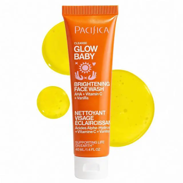Main image of Mini Glow Baby Brightening Facial Cleanser 1.4 oz Vitamin C & Glycolic Acid (AHA) Face Wash Daily Cleanser for Anti-Aging Exfoliating for Smooth, Even Glowing Skin Vegan Clean Beauty
