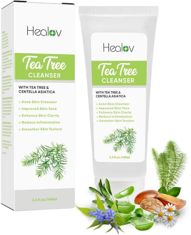 Main image of Tea Tree Face Wash Natural Tea Tree Soap Exfoliating Facial Cleanser Tea Tree Oil Fights Acne, Skin Irritation and Prevents Breakouts Deeply Cleansing, Hydrating Liquid Soap for Calm Fresh Skin