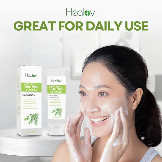 Alt view image 7 of 7 - Tea Tree Face Wash Natural Tea Tree Soap Exfoliating Facial Cleanser Tea Tree Oil Fights Acne, Skin Irritation and Prevents Breakouts Deeply Cleansing, Hydrating Liquid Soap for Calm Fresh Skin