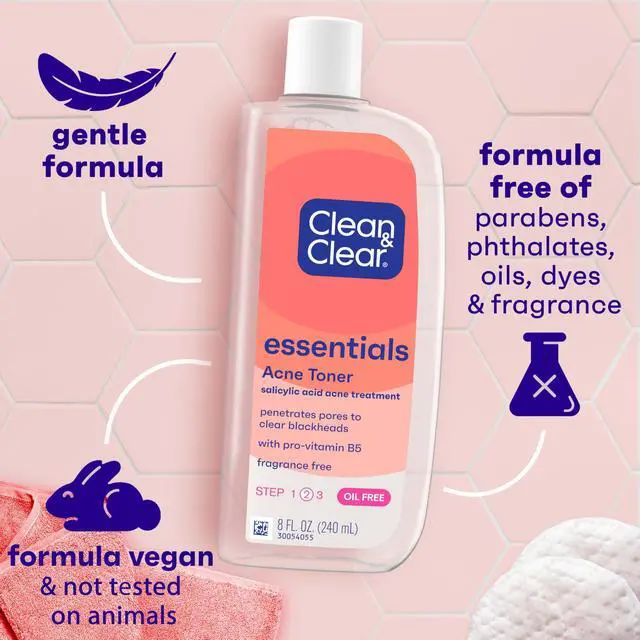 Alt view image 6 of 7 - Essentials Oil-Free Acne Toner, 2% Salicylic Acid Acne Treatment with Pro-Vitamin B5, Deep Pore Facial Toner for Blackheads & Pimples, Fragrance Free, 8 fl. oz