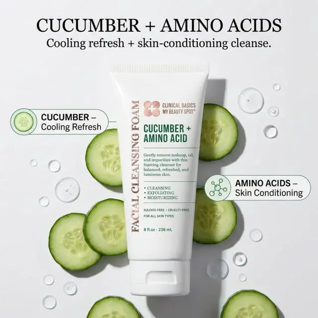 Alt view image 2 of 7 - Cucumber + Amino Acid Facial Cleansing Foam, Gentle Foaming Face Wash for Moisturizing & Refreshing Skin, 8 oz