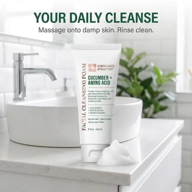 Alt view image 5 of 7 - Cucumber + Amino Acid Facial Cleansing Foam, Gentle Foaming Face Wash for Moisturizing & Refreshing Skin, 8 oz