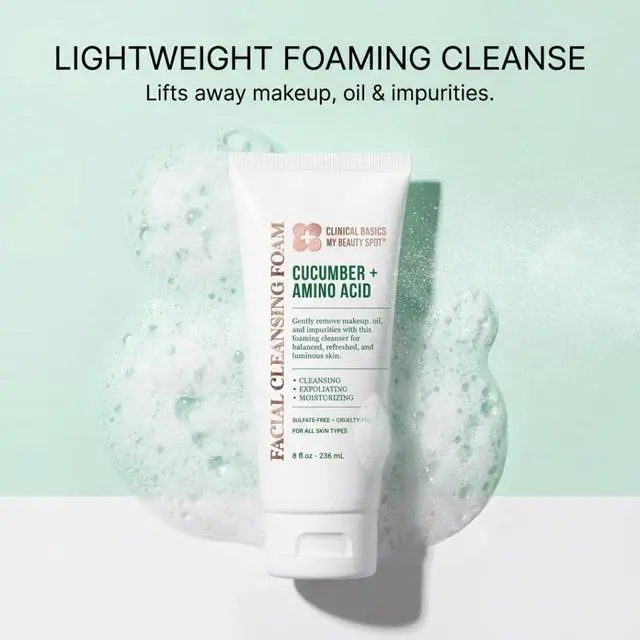 Alt view image 6 of 7 - Cucumber + Amino Acid Facial Cleansing Foam, Gentle Foaming Face Wash for Moisturizing & Refreshing Skin, 8 oz