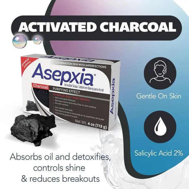 Alt view image 4 of 7 - Acid & Activated Charcoal Bar Soap | Acne Treatment, Reduces Pimples & Blemishes, Deep Cleansing Facial Cleanser, Dries Out Acne, Prevents Breakouts, Face wash, 4 Oz, 1-Pack