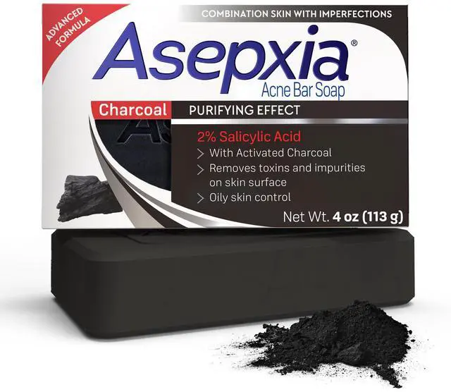 Main image of Acid & Activated Charcoal Bar Soap | Acne Treatment, Reduces Pimples & Blemishes, Deep Cleansing Facial Cleanser, Dries Out Acne, Prevents Breakouts, Face wash, 4 Oz, 1-Pack