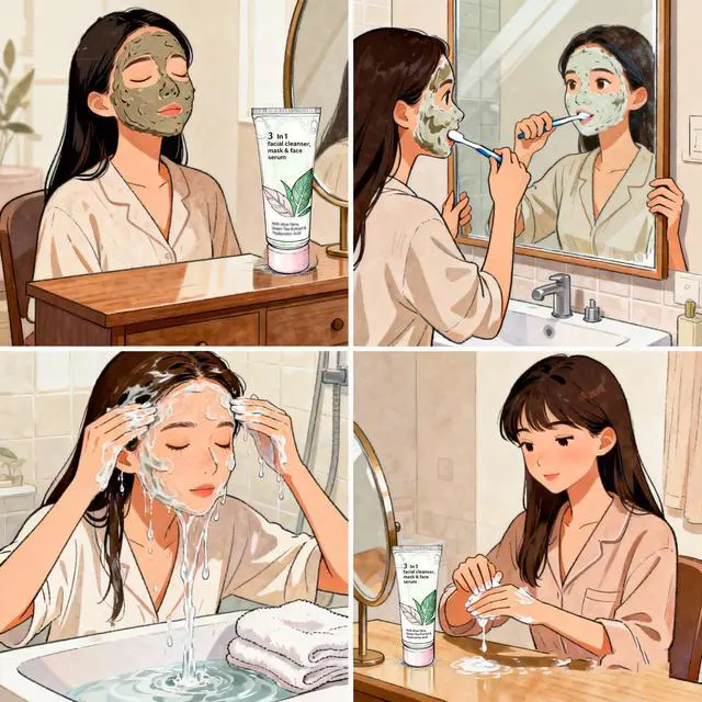 Alt view image 3 of 6 - Green Tea Mask Cleanser, 3-in-1 Facial Wash, Gentle Pore Care Mask, Firm and Hydrating Foaming Facial Cleanser, Centella Asiatica for Acne-Prone & Sensitive Skin, Korean Skincare