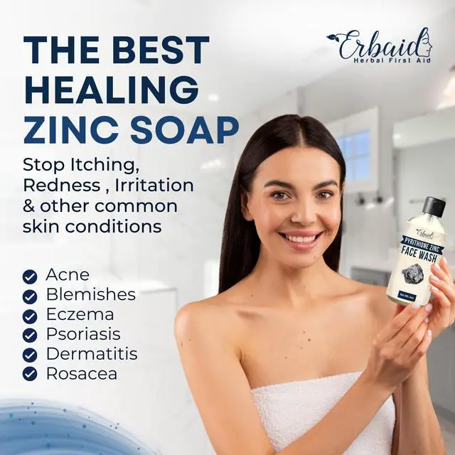 Alt view image 2 of 7 - Zinc Soap with Zinc Pyrithione | Gentle All-Natural Face & Body Wash | Daily Cleansing Formula for Oily, Sensitive & Blemish-Prone Skin | Exfoliating Wash with Aloe & Citrus | Made in USA