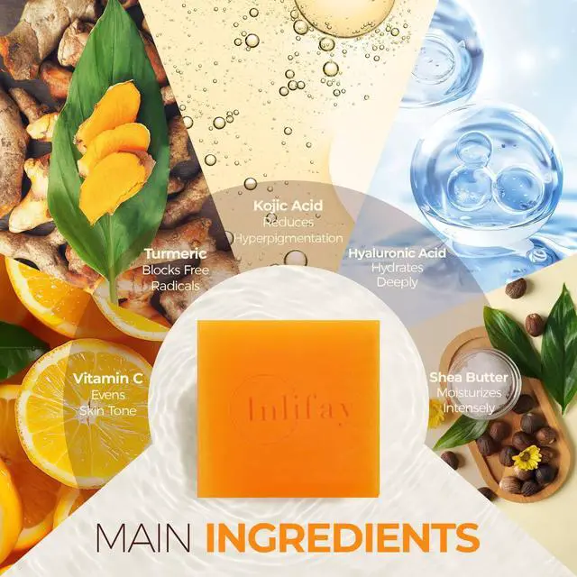Alt view image 2 of 7 - Acid Turmeric Soap: Dark Spot Remover for Face Body - Skin Cleansing Bar for Women with Hyperpigmentation - Home Travel Use in Summer