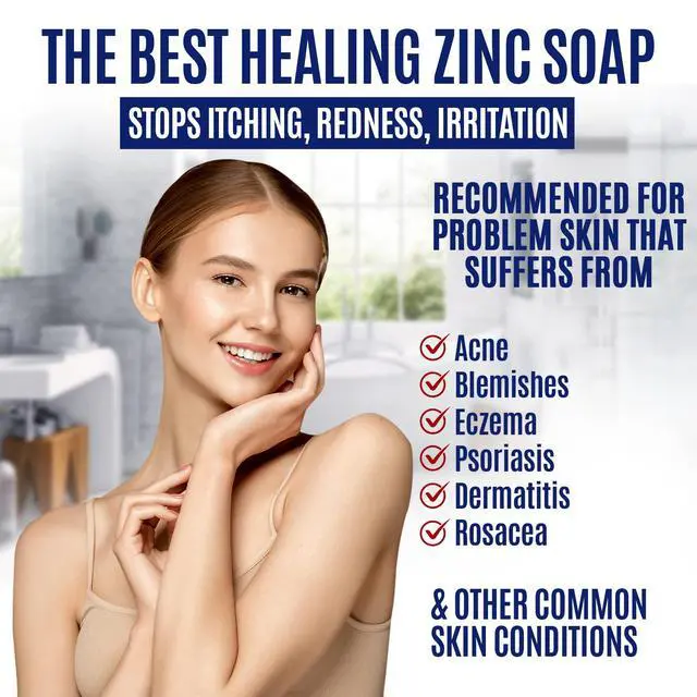 Alt view image 2 of 7 - Zinc Soap Bar for Face & Body, 4oz | 2% ZnP Bar Soap Skin Therapy Cleanser for Acne, Rosacea, Eczema, Dermatitis, Psoriasis, Itching | Cleansing, Calming Facial Wash | Made in USA