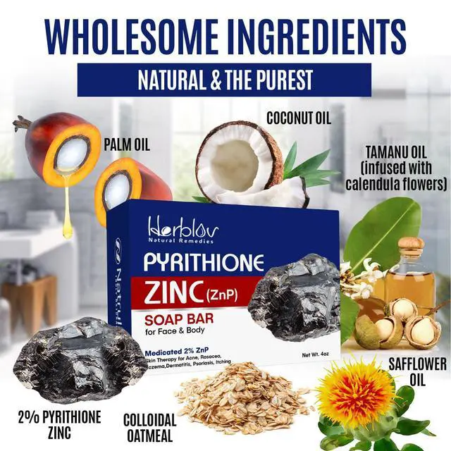 Alt view image 5 of 7 - Zinc Soap Bar for Face & Body, 4oz | 2% ZnP Bar Soap Skin Therapy Cleanser for Acne, Rosacea, Eczema, Dermatitis, Psoriasis, Itching | Cleansing, Calming Facial Wash | Made in USA