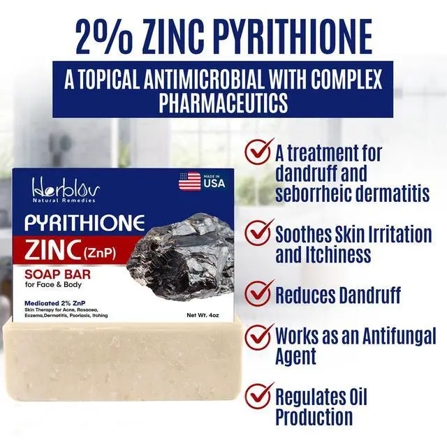 Alt view image 7 of 7 - Zinc Soap Bar for Face & Body, 4oz | 2% ZnP Bar Soap Skin Therapy Cleanser for Acne, Rosacea, Eczema, Dermatitis, Psoriasis, Itching | Cleansing, Calming Facial Wash | Made in USA