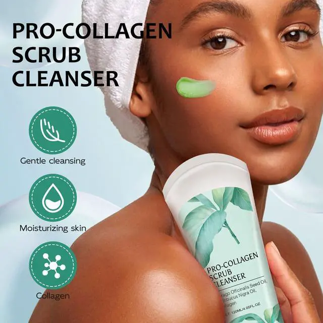 Alt view image 2 of 7 - Exfoliating Face Scrub,3 In 1 Collagen Scrub Cleanser With Borago Officinalis Seed Oil,Sambucus Nigra Oil,Facial Cleansing And Exfoliating,Moisturizing And Firming The Skin - 4.05 Fl Oz