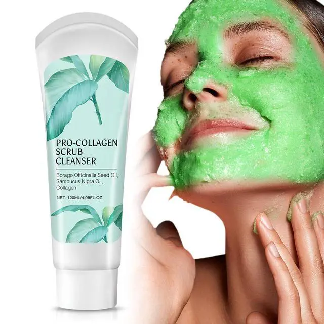 Alt view image 7 of 7 - Exfoliating Face Scrub,3 In 1 Collagen Scrub Cleanser With Borago Officinalis Seed Oil,Sambucus Nigra Oil,Facial Cleansing And Exfoliating,Moisturizing And Firming The Skin - 4.05 Fl Oz