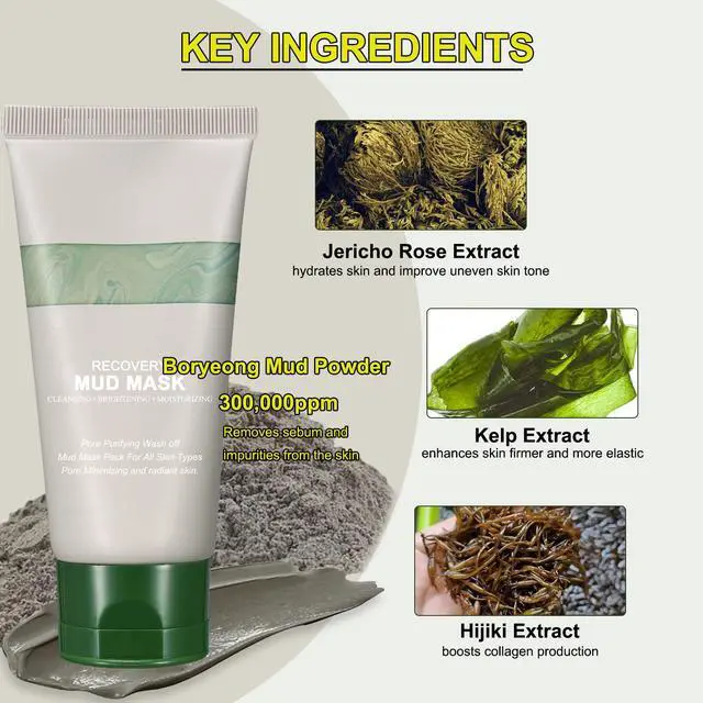 Alt view image 3 of 7 - Mud Mask, Relief Mud Mask for Face & Body, Deep Cleansing & Hydrating Clay Mask, Deep Pore Cleanser Oil Control Wash Off Body Mud