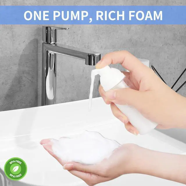 Alt view image 2 of 7 - Foam Pump Bottle 2oz - Leak-Proof BPA-Free Foaming Dispenser for Hand Soap, Shampoo, Facial Cleanser | Portable Refillable Containers for Gym, Travel, Home Use (2-Pack)