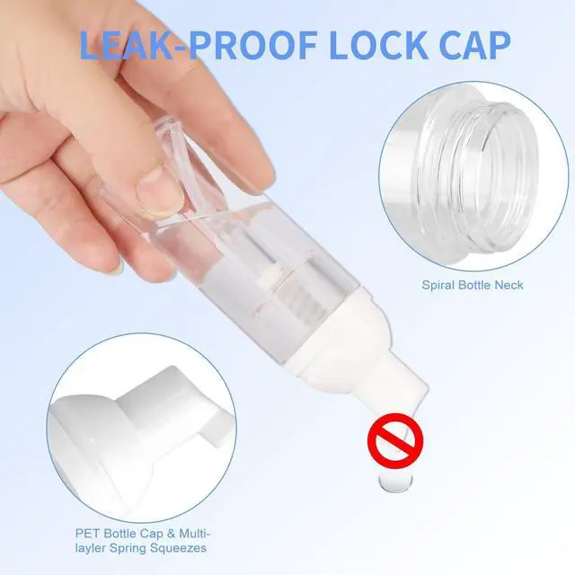 Alt view image 4 of 7 - Foam Pump Bottle 2oz - Leak-Proof BPA-Free Foaming Dispenser for Hand Soap, Shampoo, Facial Cleanser | Portable Refillable Containers for Gym, Travel, Home Use (2-Pack)