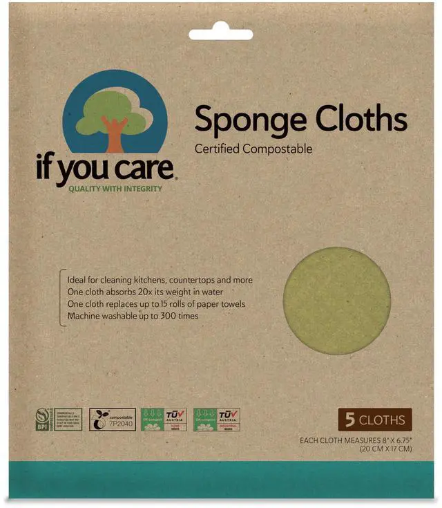 Main image of Sponge Cloths 5 Count 100% Natural Cleaning Rags for Kitchen, Bathroom, Home Countertop Surfaces Absorbent, Reusable, Machine Washable, Compostable